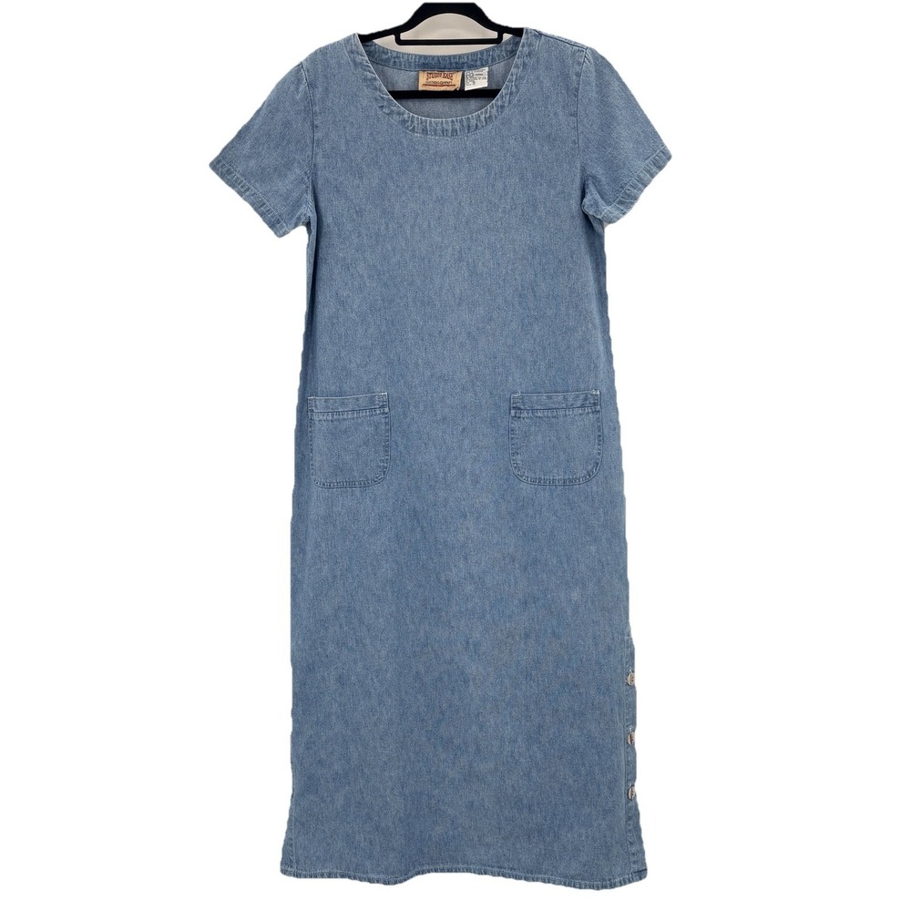 Vintage 1990s Studio East Denim Dress Size 10 Blue Maxi Cottagecore Prairie